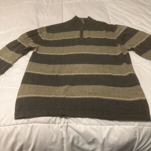 Lee Men’s XL Quarter Zip Sweater Brown Olive Striped Cotton Pullover
